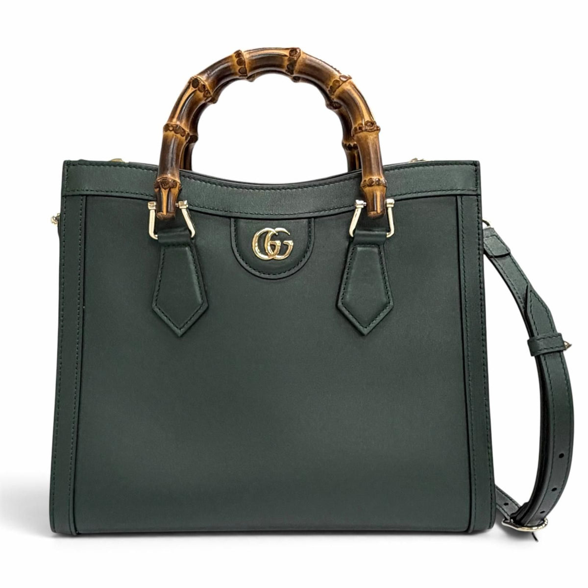 Gucci Diana Medium Tote Bamboo 2-Way Shoulder Bag Dark Green