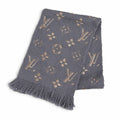 Louis Vuitton Logomania Scarf Shine Wool Silk Gray Monogram
