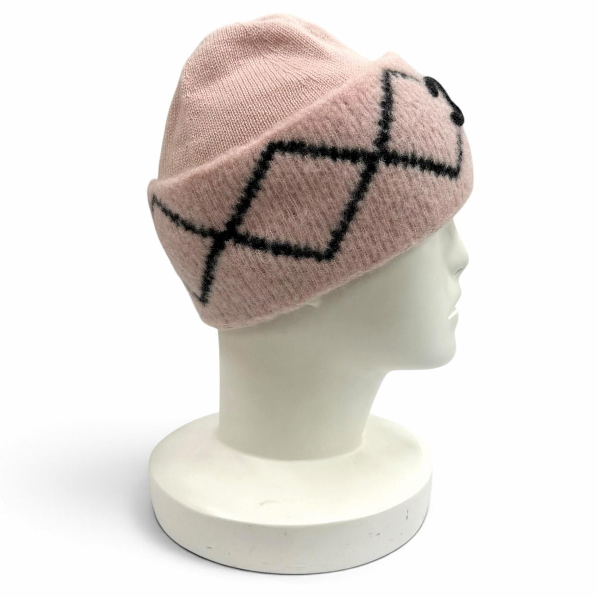 Chanel Wool Cashmere Blend CC Logo Knit Cap Beanie Hat Pink Black — view 4