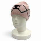 Chanel Wool Cashmere Blend CC Logo Knit Cap Beanie Hat Pink Black