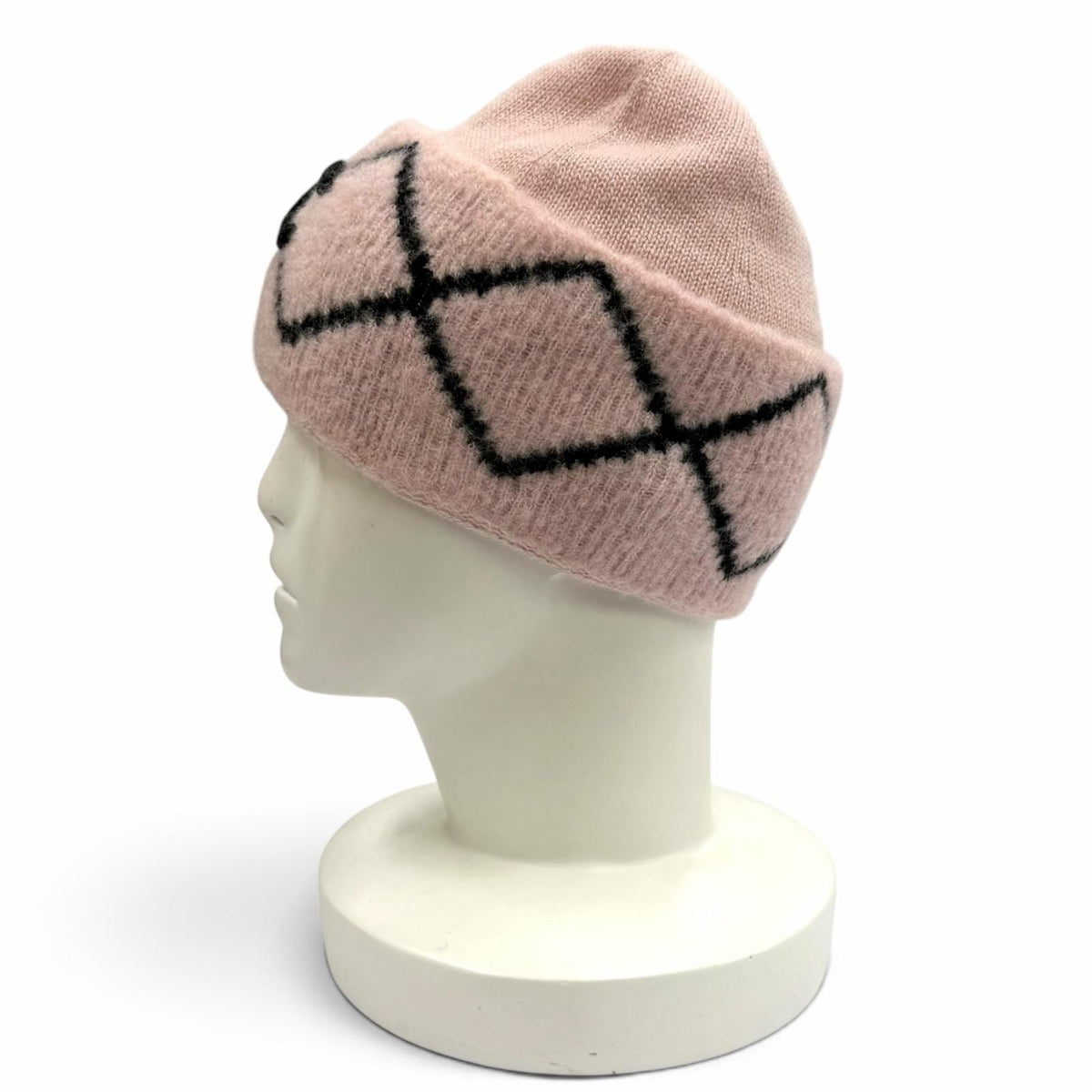 Chanel Wool Cashmere Blend CC Logo Knit Cap Beanie Hat Pink Black — view 2