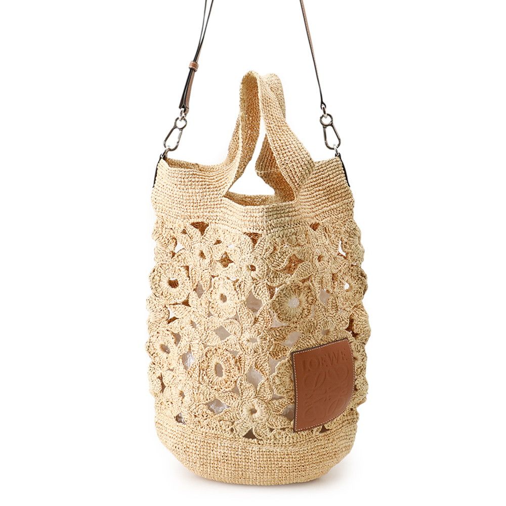 Loewe Handbag Clochette Flower Motif Raffia 2-Way
