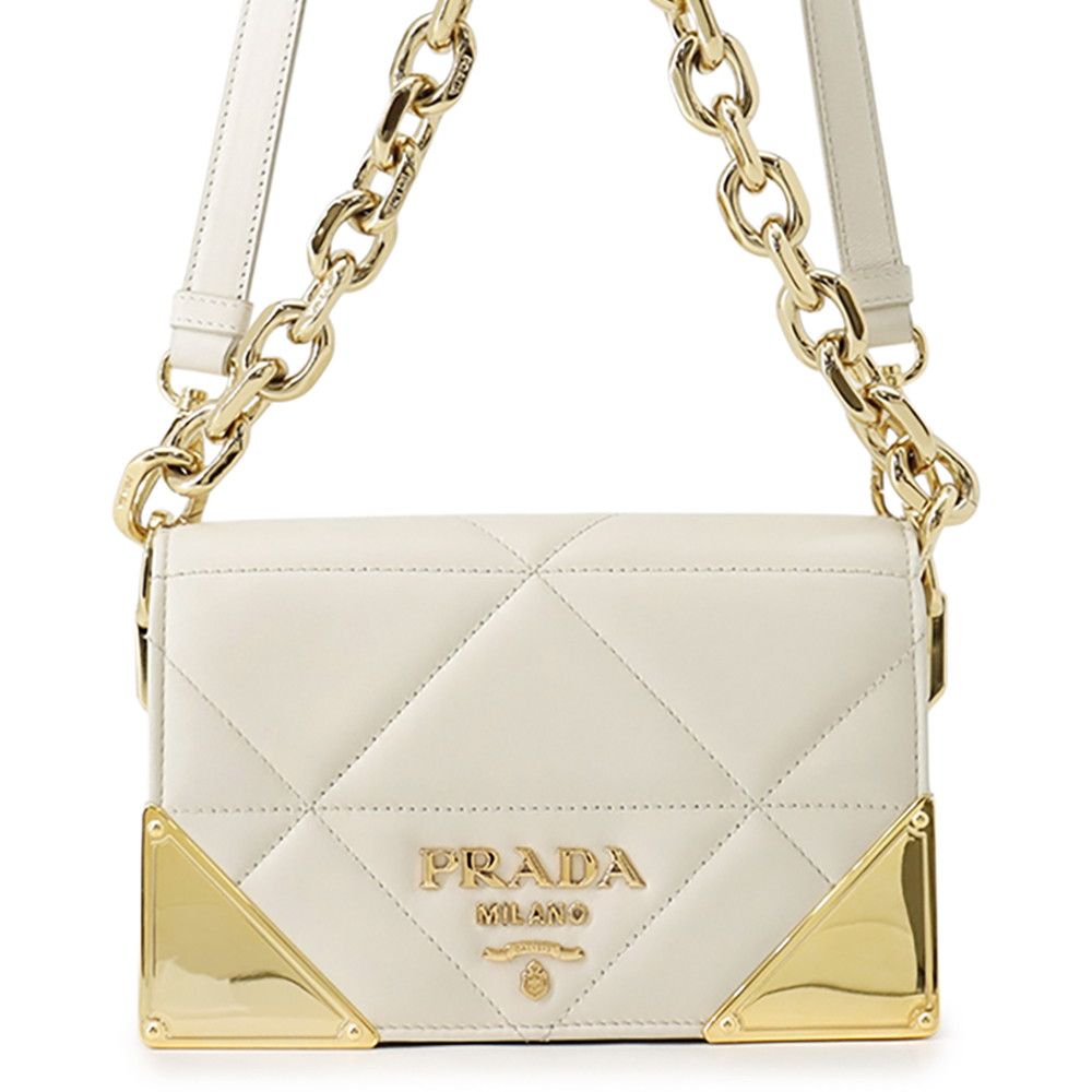Prada Shoulder Bag Quilted Leather White