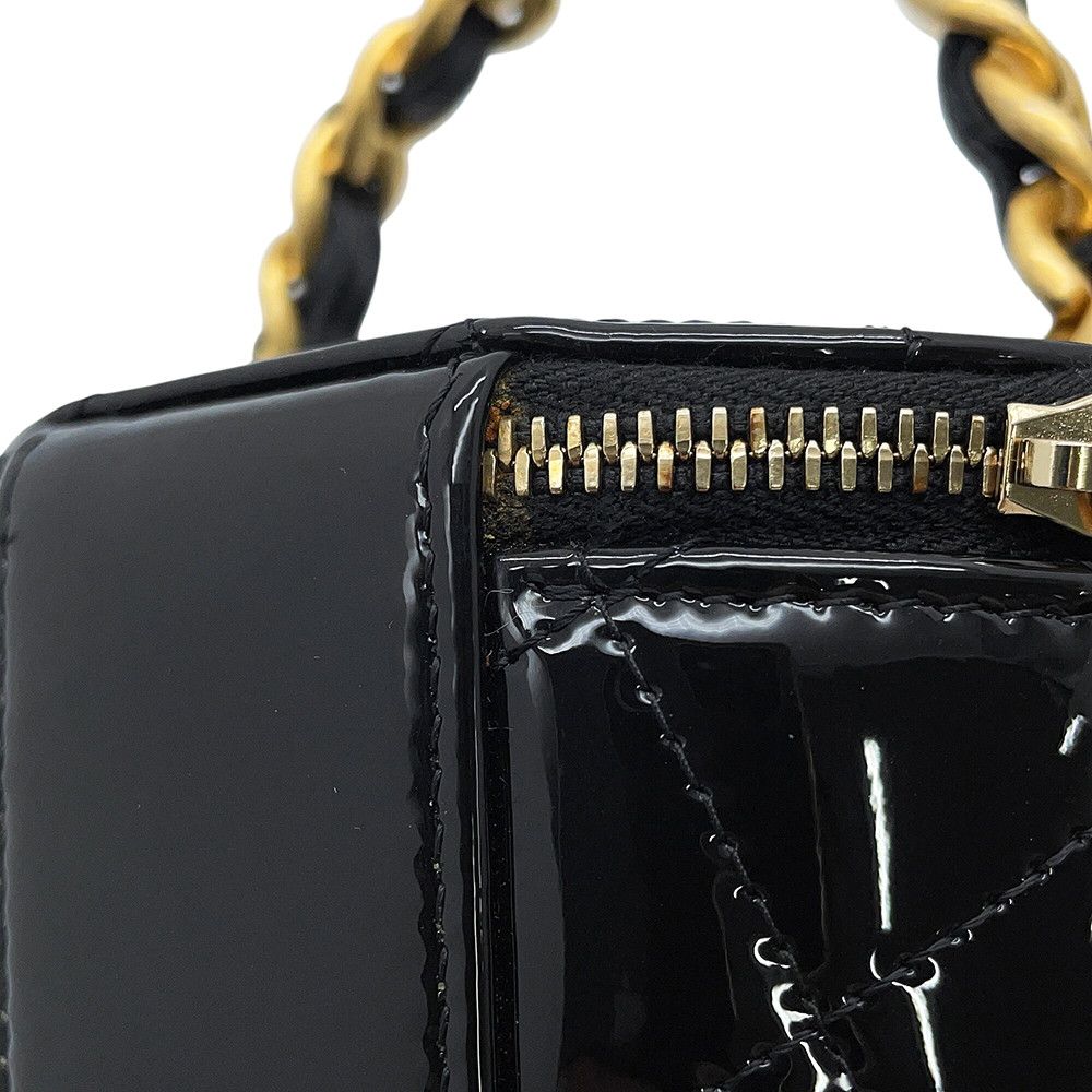 Chanel Chain Shoulder Bag Quilted CC Logo Vanity Patent Black — view 8