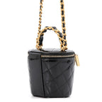 Chanel Chain Shoulder Bag Quilted CC Logo Vanity Patent Black — view 2