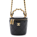 Chanel Chain Shoulder Bag Quilted CC Logo Vanity Patent Black