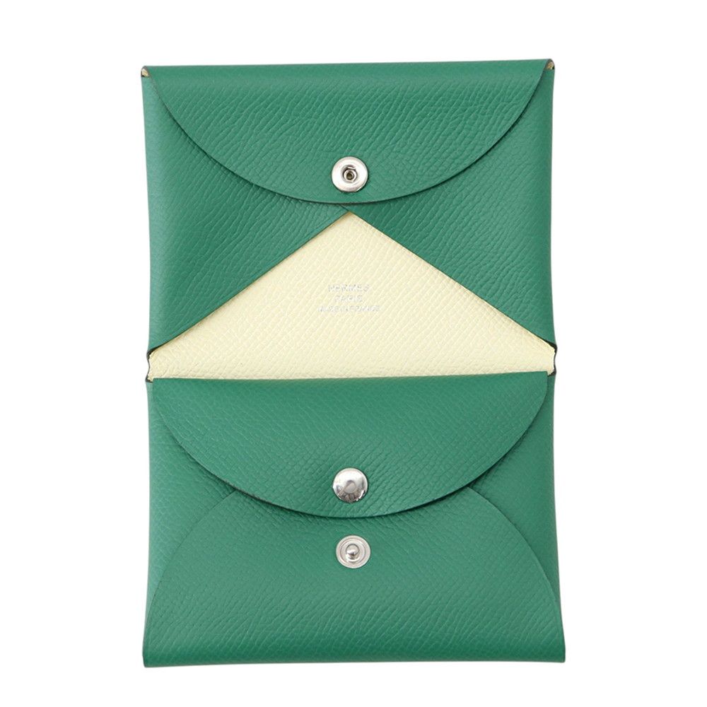 Hermes Coin Purse Calvi Duo Verso Vert Vertigo Jaune Milton Silver Epsom — view 4