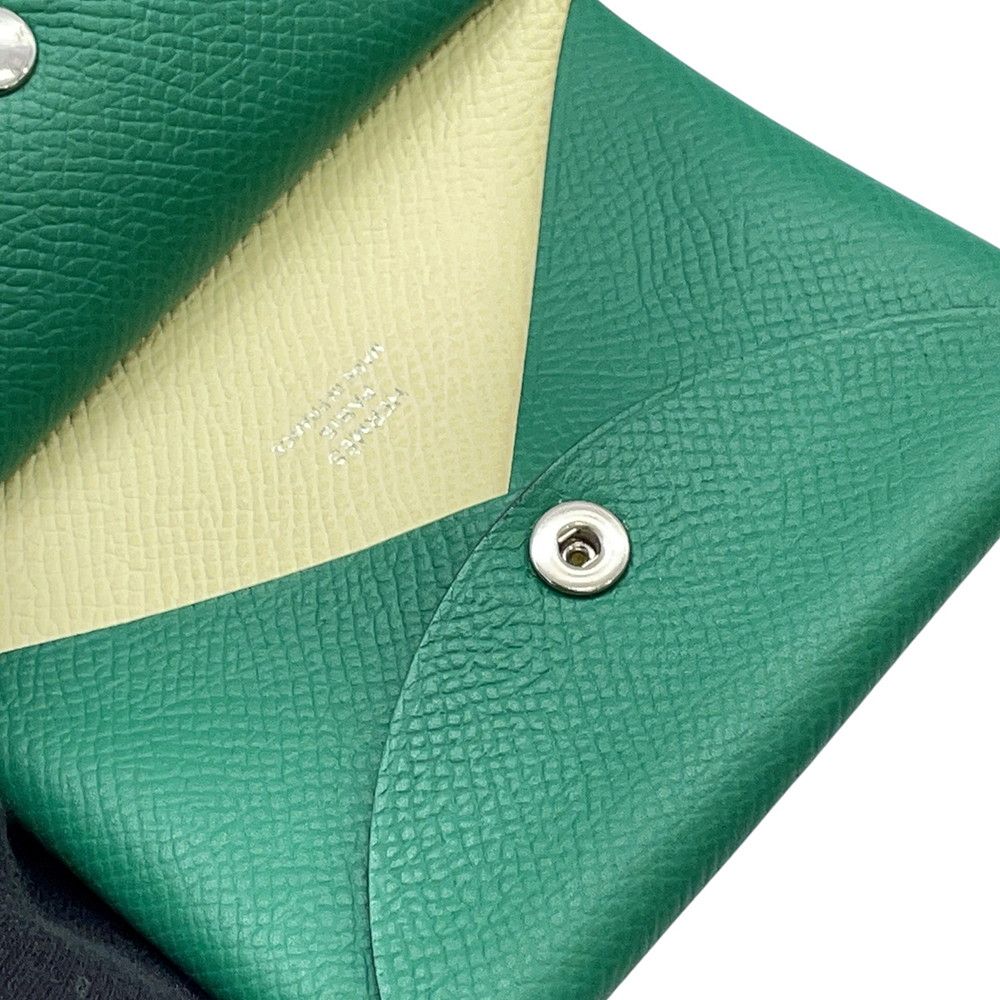 Hermes Coin Purse Calvi Duo Verso Vert Vertigo Jaune Milton Silver Epsom — view 8