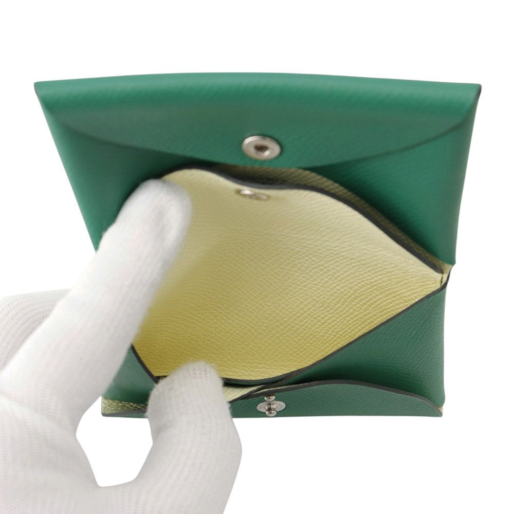Hermes Coin Purse Calvi Duo Verso Vert Vertigo Jaune Milton Silver Epsom — view 5