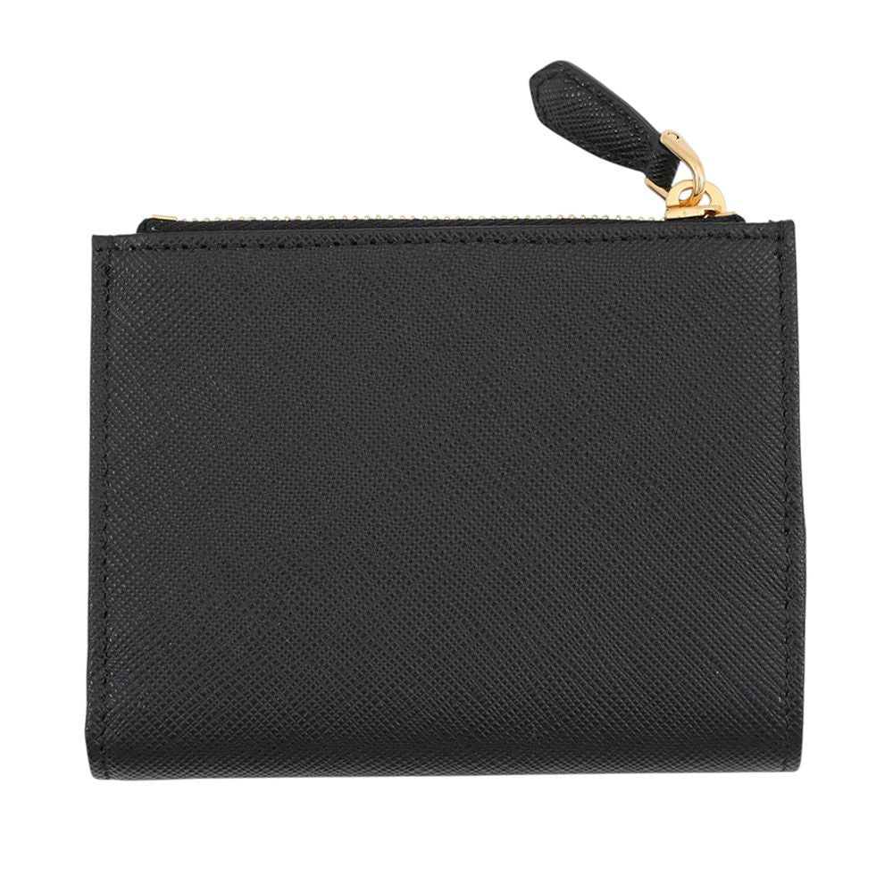 Prada Bifold Wallet Triangle Logo Compact Lip Print Leather Black — view 3
