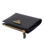 Prada Bifold Wallet Triangle Logo Compact Lip Print Leather Black — view 2