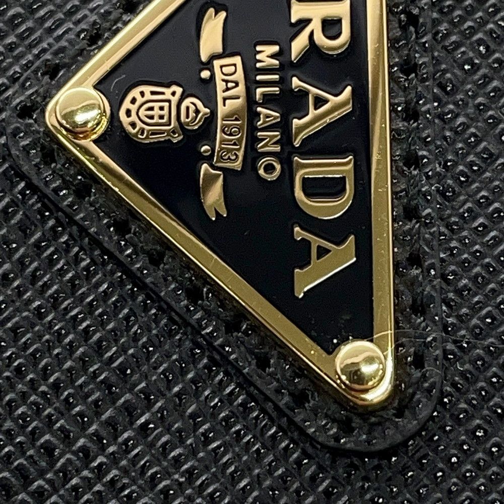 Prada Bifold Wallet Triangle Logo Compact Lip Print Leather Black — view 8