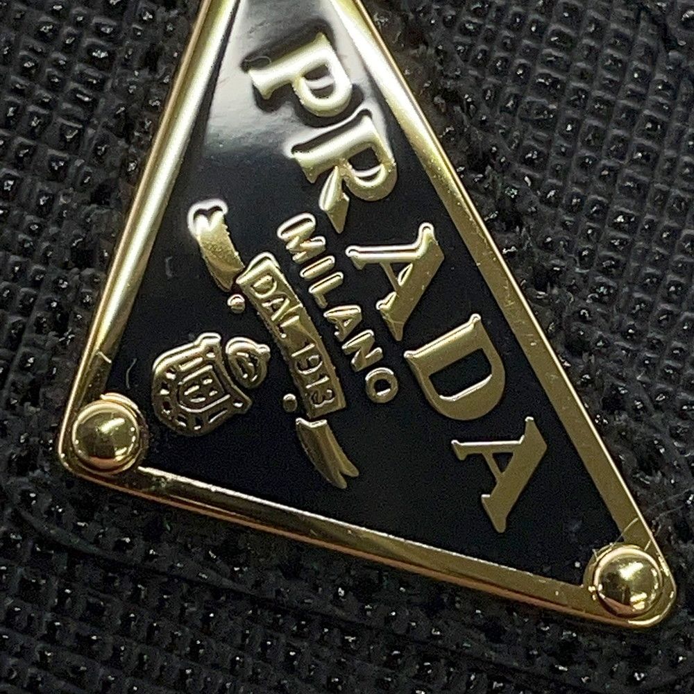 Prada Bifold Wallet Triangle Logo Compact Lip Print Leather Black — view 7