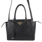 Prada Handbag Triangle Logo Leather 2-Way Shoulder Black