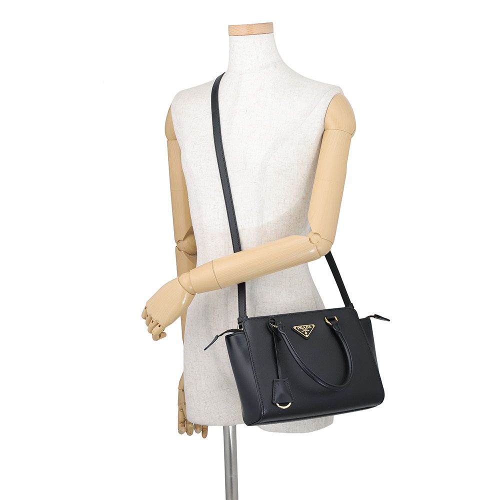Prada Handbag Triangle Logo Leather 2-Way Shoulder Black — view 5