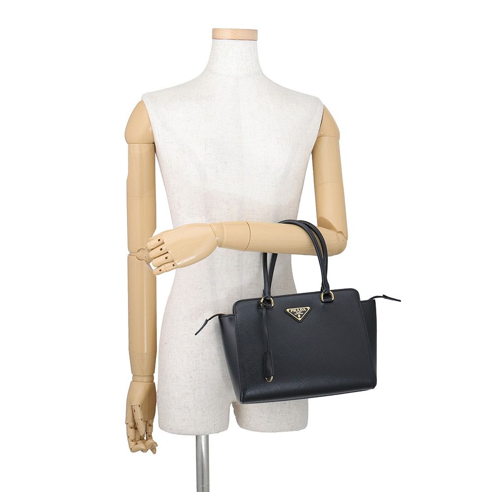 Prada Handbag Triangle Logo Leather 2-Way Shoulder Black — view 4