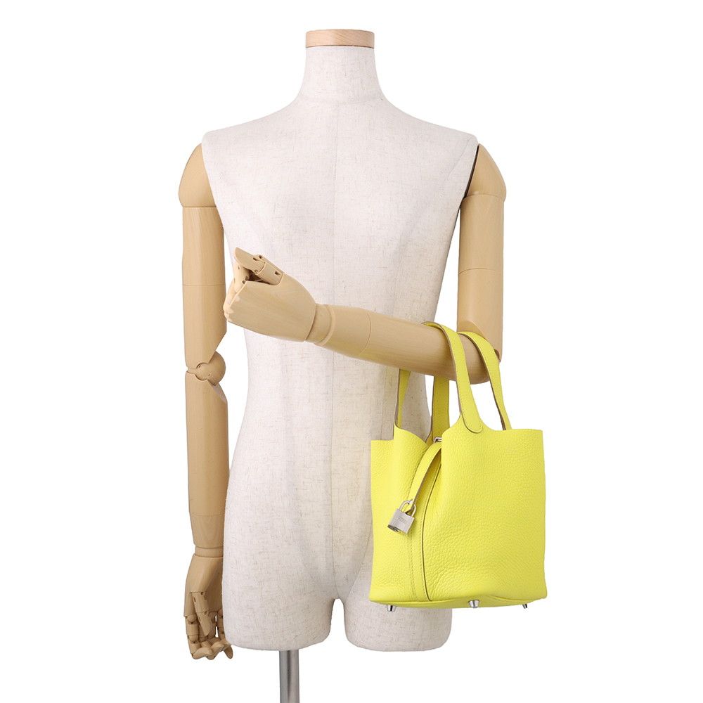 Hermes Handbag Picotin Lock PM Lime Silver Taurillon Clemence Tote — view 4
