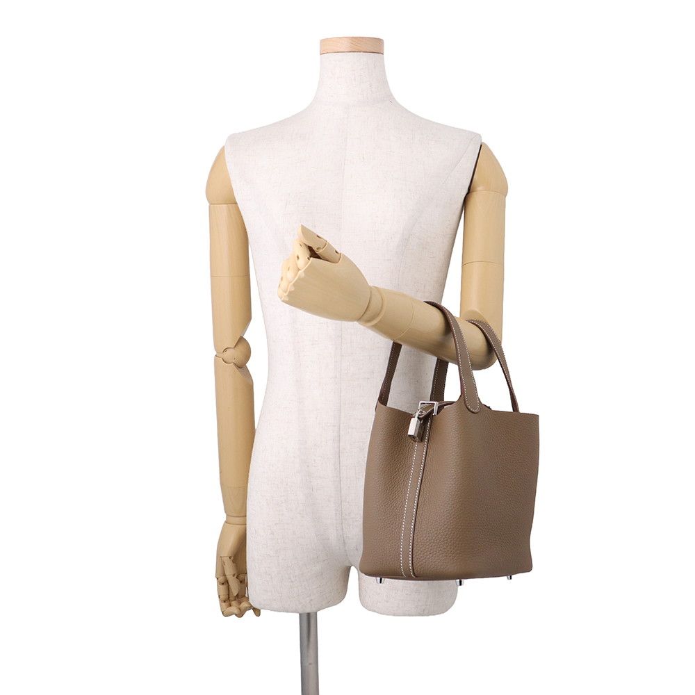 Hermes Handbag Picotin Lock PM Etoupe Silver Taurillon Clemence Tote — view 4