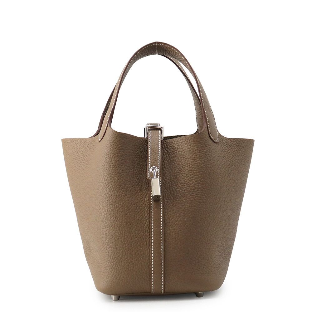 Hermes Handbag Picotin Lock PM Etoupe Silver Taurillon Clemence Tote
