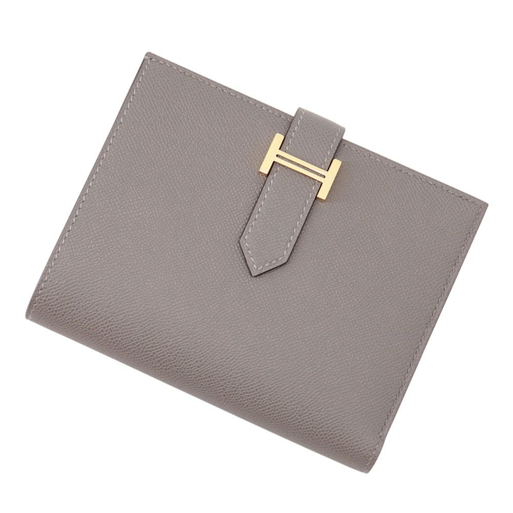 Hermes Bifold Wallet Bearn Compact Gris Meyer Gold Veau Madame