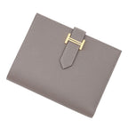 Hermes Bifold Wallet Bearn Compact Gris Meyer Gold Veau Madame
