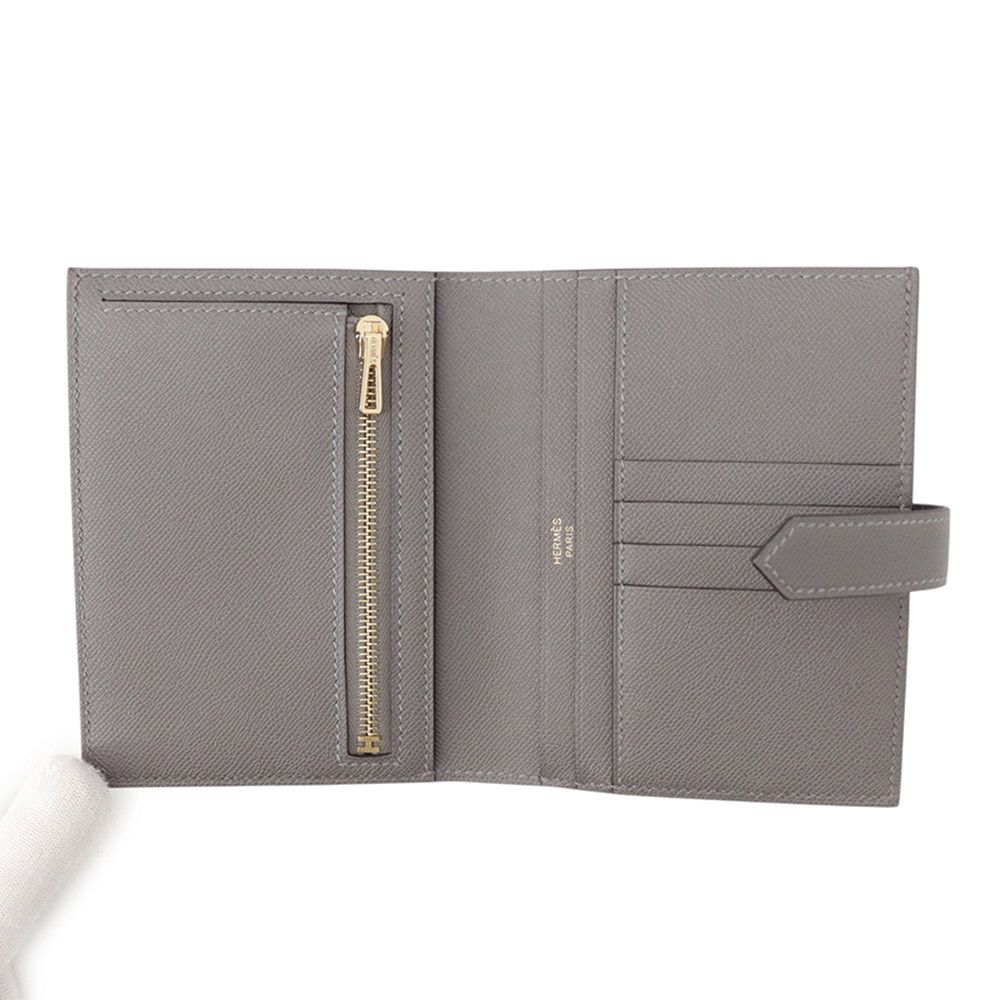 Hermes Bifold Wallet Bearn Compact Gris Meyer Gold Veau Madame — view 4