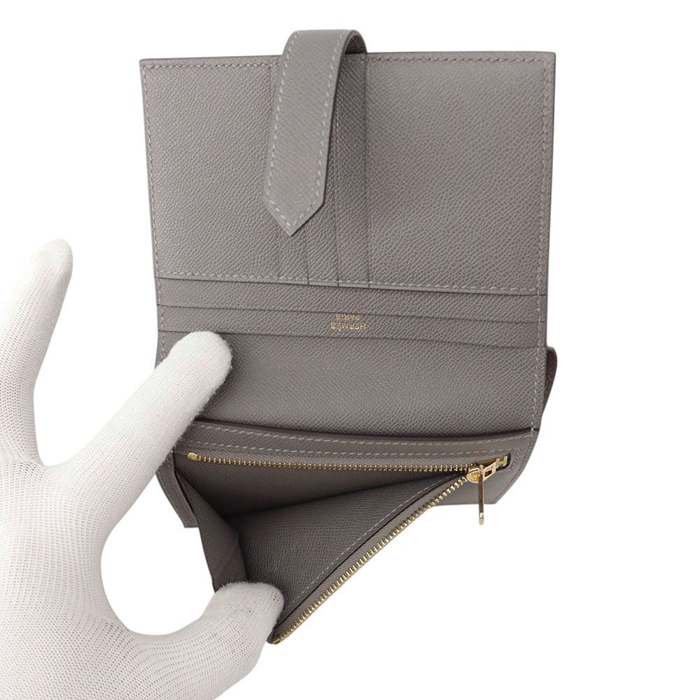Hermes Bifold Wallet Bearn Compact Gris Meyer Gold Veau Madame — view 6