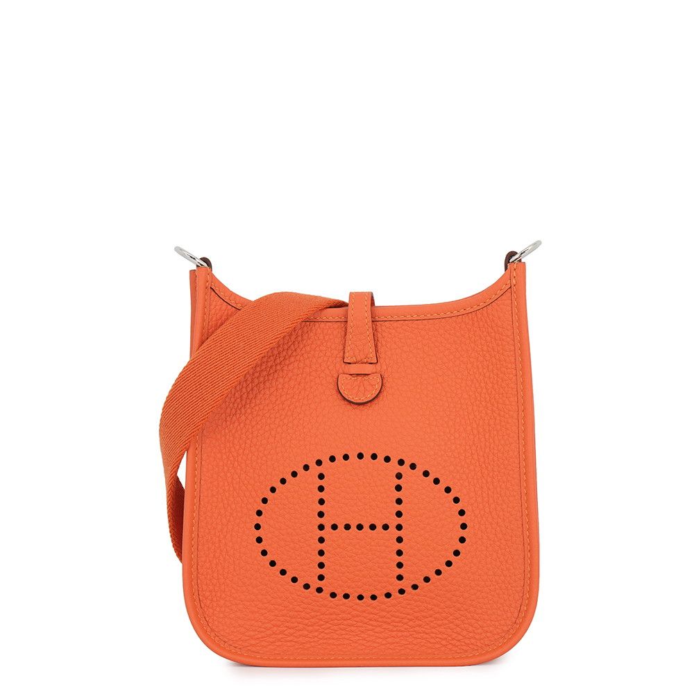 Hermes Shoulder Bag Evelyne TPM 1 Orange Silver Taurillon Clemence