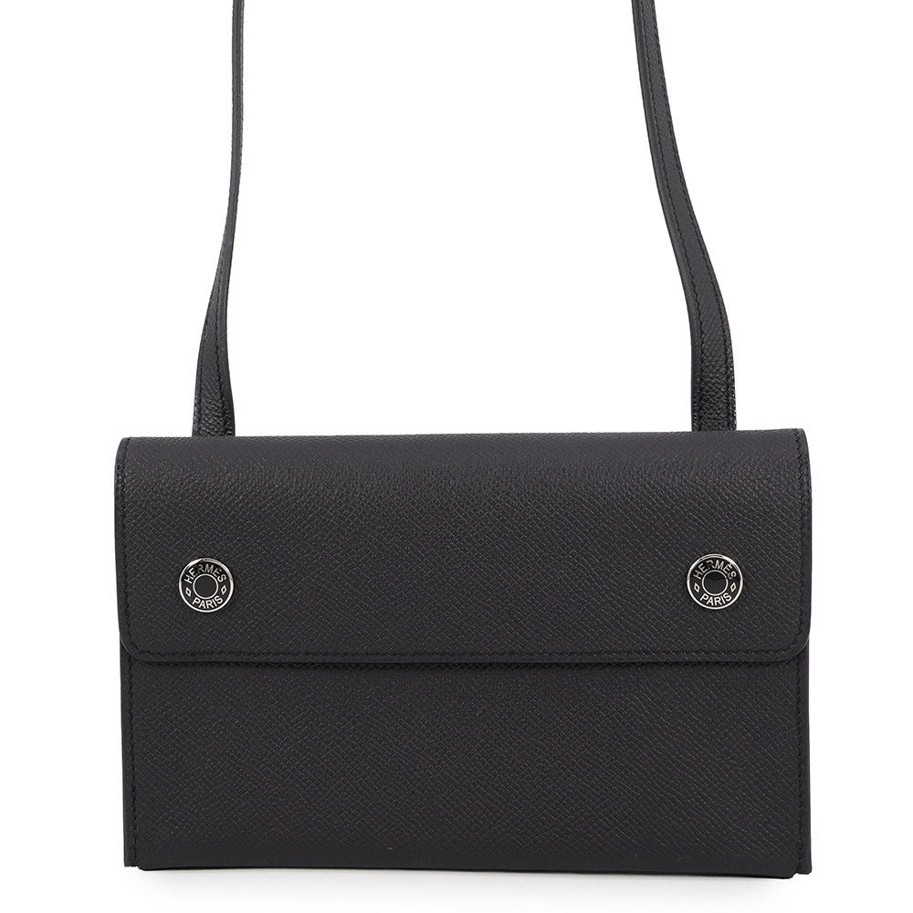Hermes Wallet on Chain Nappe-to-Go Black Silver Lacquer Epsom Shoulder Bag