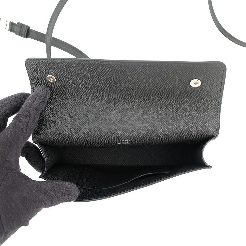 Hermes Wallet on Chain Nappe-to-Go Black Silver Lacquer Epsom Shoulder Bag — view 4