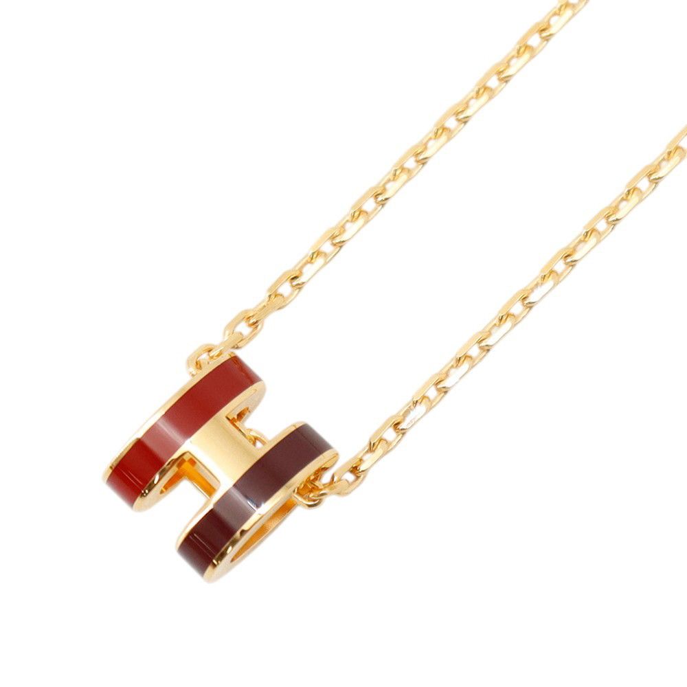 Hermes Necklace Mini Pop H Rocabar Flamboisier Brown Rouge Gold — view 3