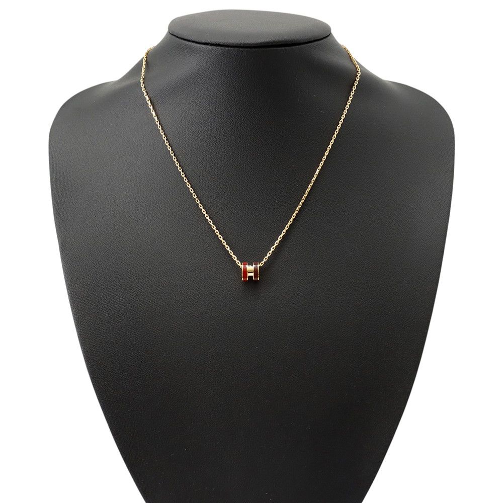 Hermes Necklace Mini Pop H Rocabar Flamboisier Brown Rouge Gold — view 4