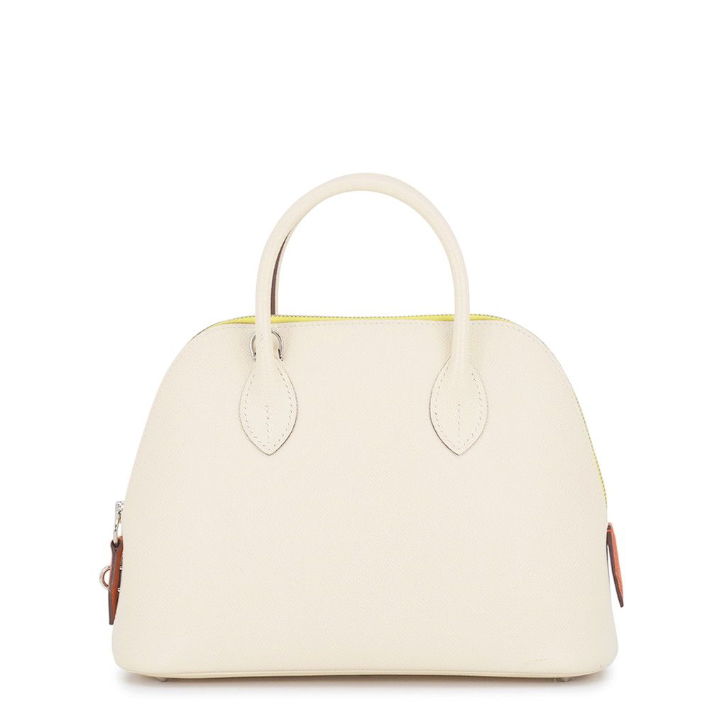 Hermes Bolide 1923 25 Nata Jaune Citron Terre Batieux Silver Epsom 2-Way Handbag