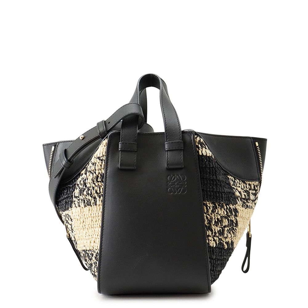 Loewe Handbag Hammock Compact Leather Raffia 2-Way Shoulder Black