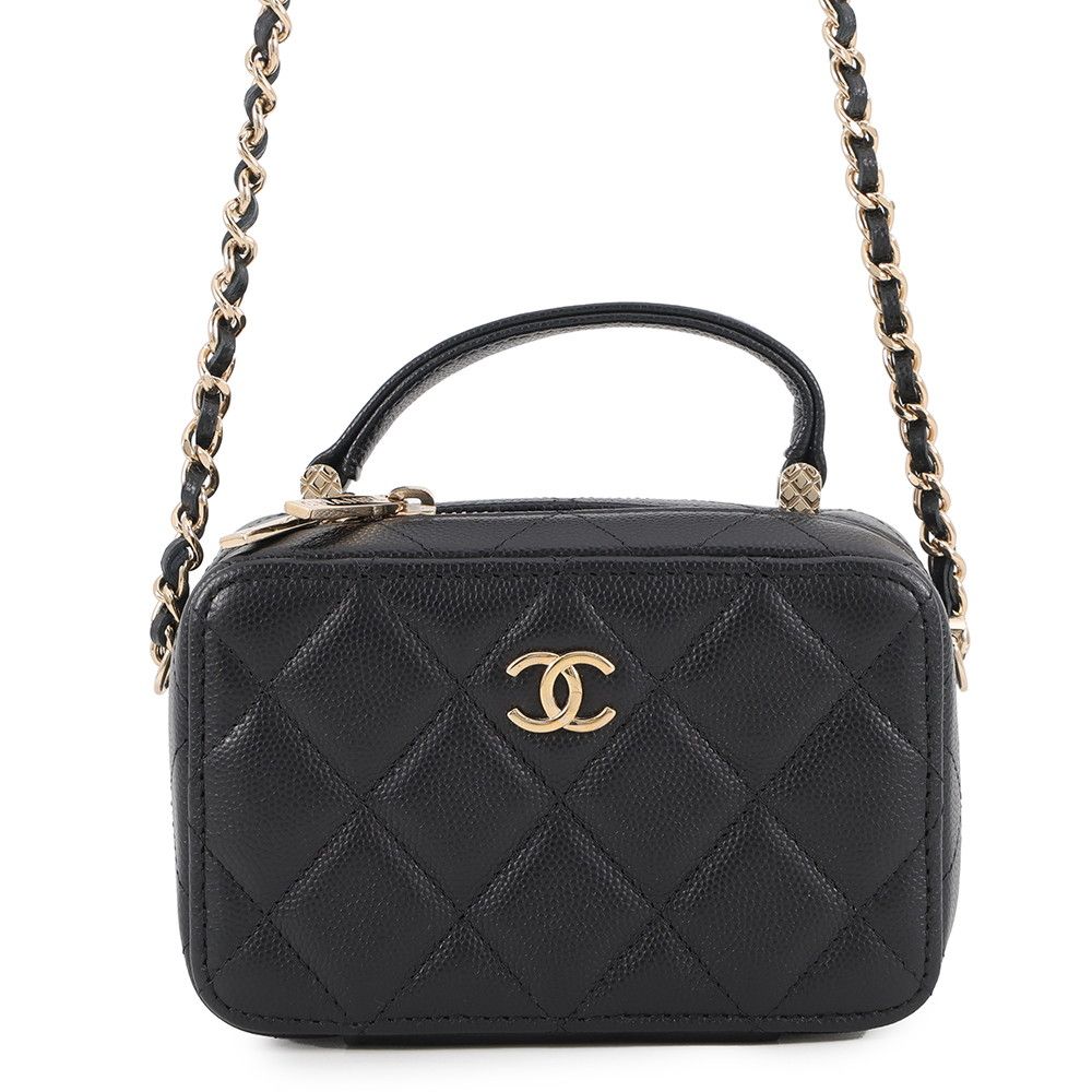 Chanel Chain Vanity Bag Mini Quilted CC Logo Caviar Leather Bag Black