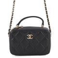 Chanel Chain Vanity Bag Mini Quilted CC Logo Caviar Leather Bag Black
