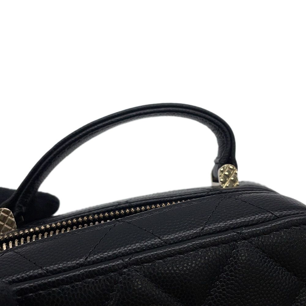 Chanel Chain Vanity Bag Mini Quilted CC Logo Caviar Leather Bag Black — view 8