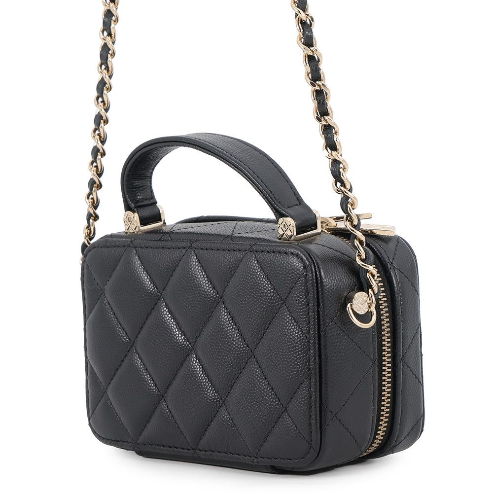 Chanel Chain Vanity Bag Mini Quilted CC Logo Caviar Leather Bag Black — view 2