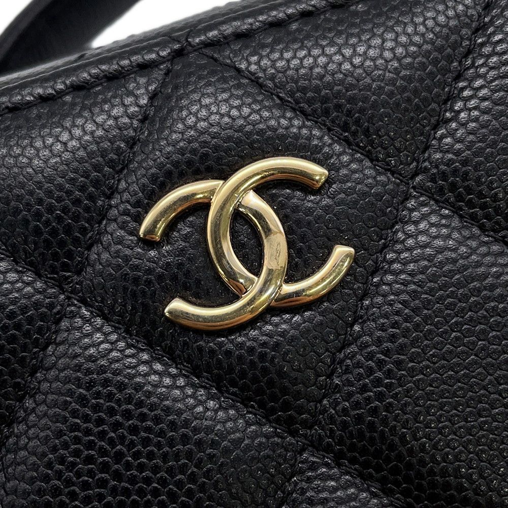 Chanel Chain Vanity Bag Mini Quilted CC Logo Caviar Leather Bag Black — view 7