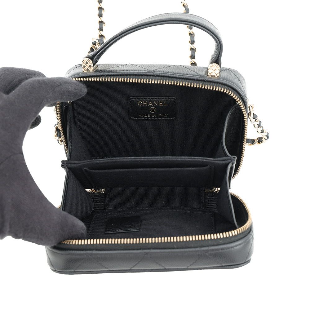 Chanel Chain Vanity Bag Mini Quilted CC Logo Caviar Leather Bag Black — view 5