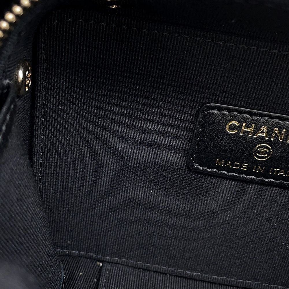 Chanel Chain Vanity Bag Mini Quilted CC Logo Caviar Leather Bag Black — view 6