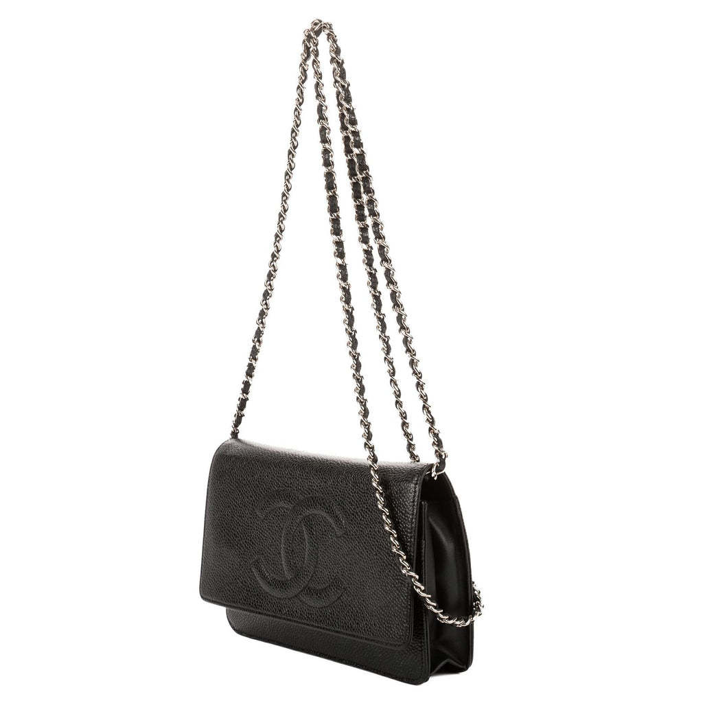 Chanel CC Wallet Black Caviar Leather on Chain — view 2