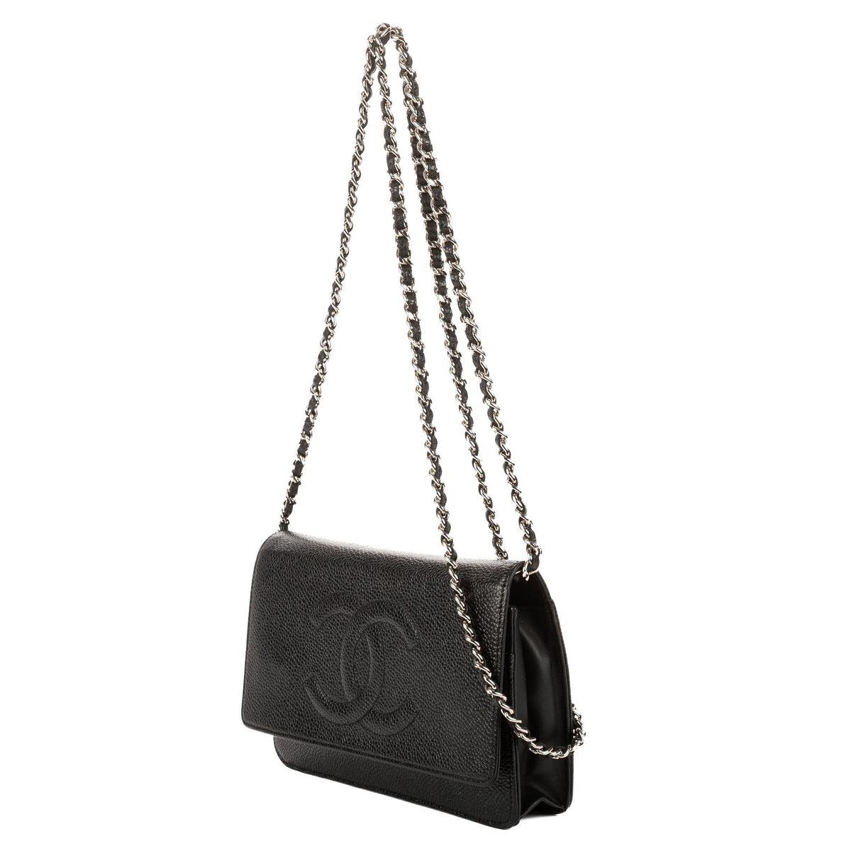 Chanel CC Wallet Black Caviar Leather on Chain — view 2