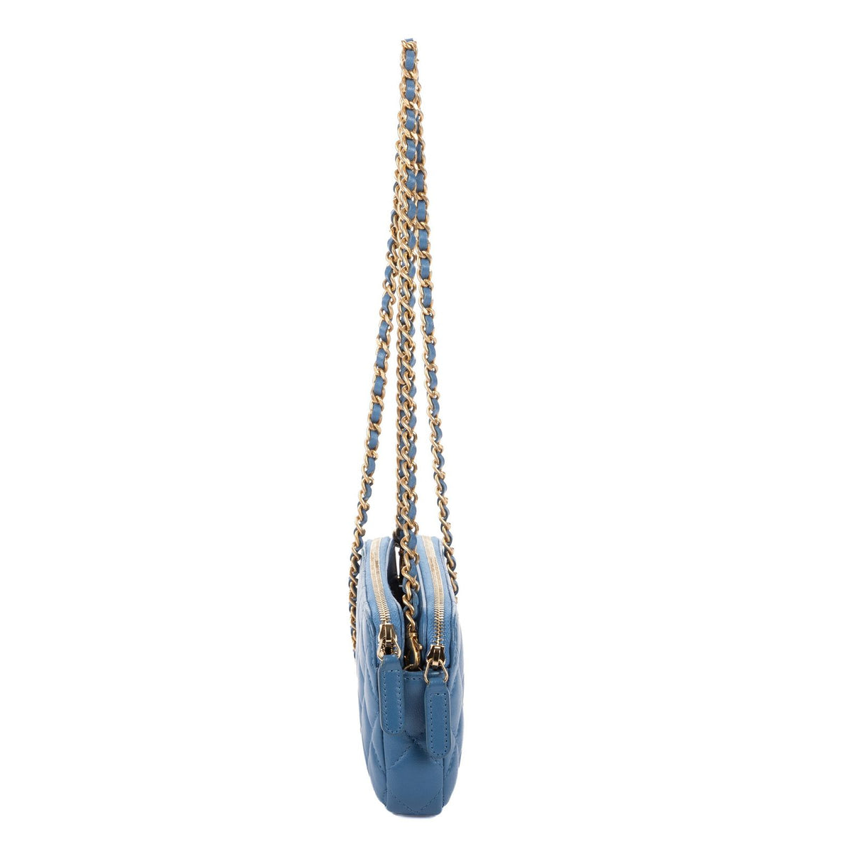 Chanel Double Zip Wallet on Chain Blue Quilted Lambskin Leather Shoulder Bag — view 4