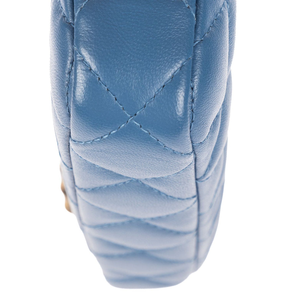 Chanel Double Zip Wallet on Chain Blue Quilted Lambskin Leather Shoulder Bag — view 8
