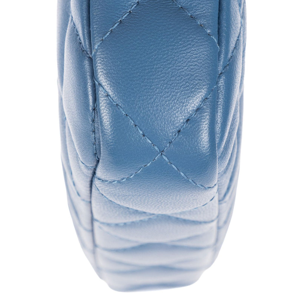 Chanel Double Zip Wallet on Chain Blue Quilted Lambskin Leather Shoulder Bag — view 7