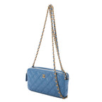 Chanel Double Zip Wallet on Chain Blue Quilted Lambskin Leather Shoulder Bag — view 2