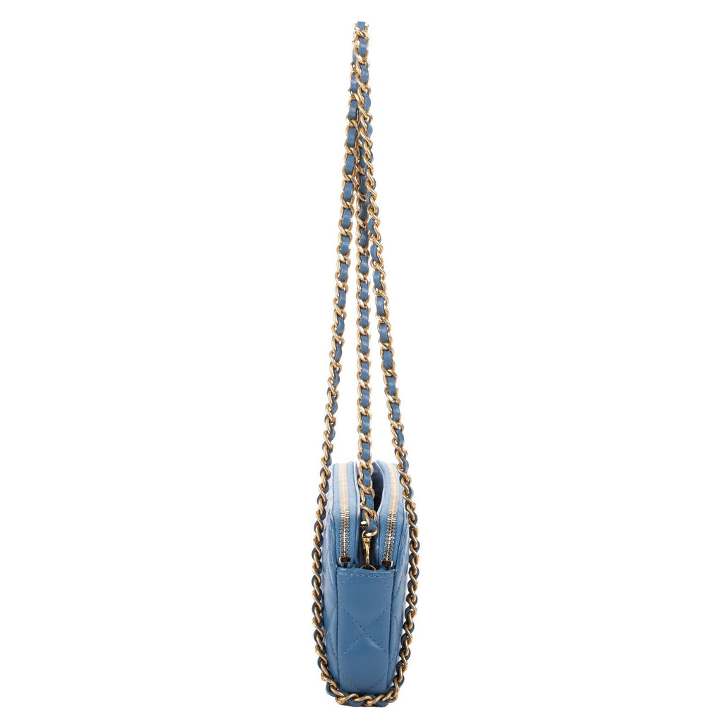 Chanel Double Zip Wallet on Chain Blue Quilted Lambskin Leather Shoulder Bag — view 3