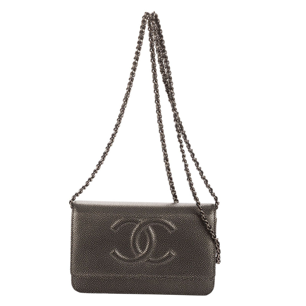 Chanel CC Wallet on Chain Dark Gray Caviar Leather