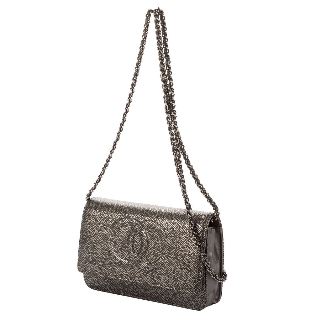 Chanel CC Wallet on Chain Dark Gray Caviar Leather — view 2